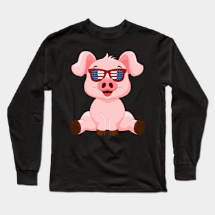 Patriotic Pig With America Flag Sunglasses 4Th Of July Long Sleeve T-Shirt